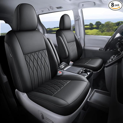 Customized for Toyota Sienna Seat Covers 2011-2020 Sienna 8 Seats 3 Row, Leather Car Seat Covers Waterproof Seat Covers Full Set for Cars, Car Seat Protectors, Airbag Compatible(Black)