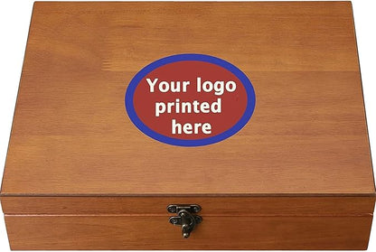 WE Games Wooden Memory Box for Keepsakes – Vintage Decorative Storage Box with Lid - Redwood Finish with Logo Print