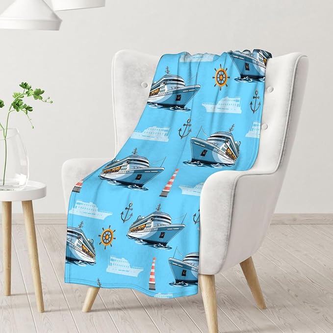 Boys Blanket Ship Throw Blankets Gift for Kids Adults Birthday, 40x50 Inches Lightweight Soft All Season Throw for Sofa Couch Bed Office Car