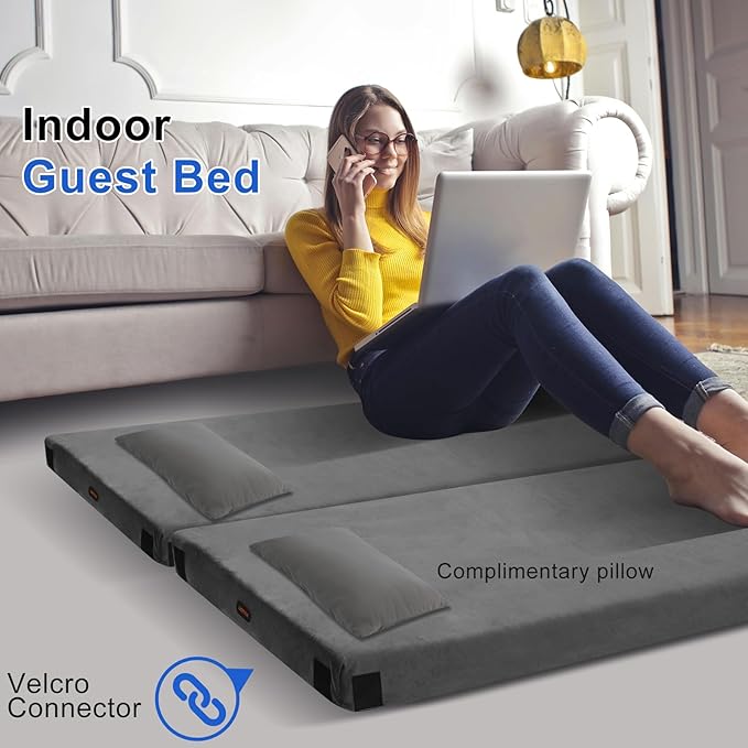 Memory Foam Camping Mattress pad, Comfortable Thick Floor Sleeping Mat for Adults with Waterproof and Non-Slip Bottom, Portable Roll Up Mattress for Sleepover Guest,Cot Mad for Car Camping