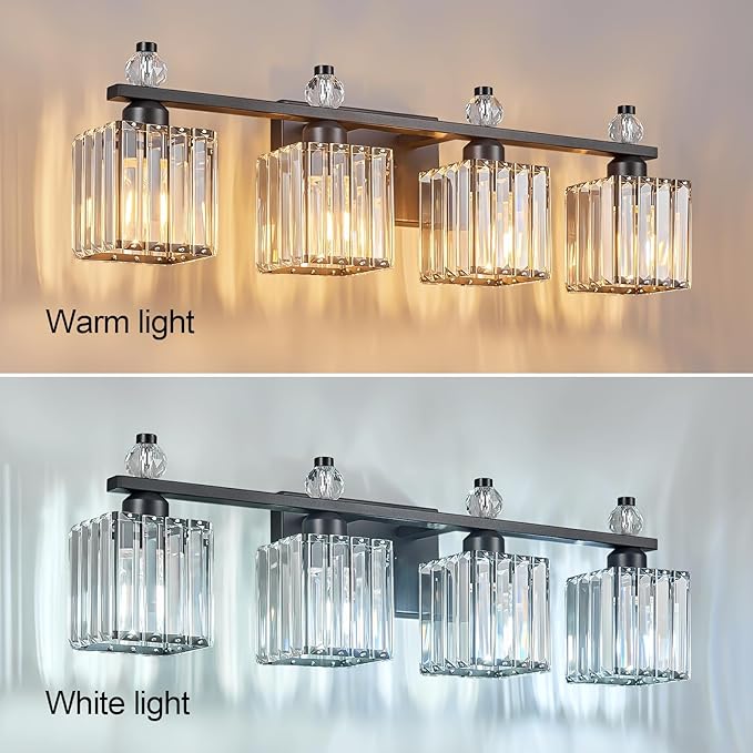 FDPBY Vanity Lights 4-Light Modern Crystal Vanity Light Sand Black Bathroom