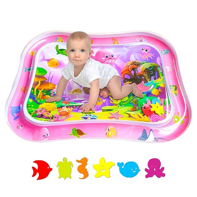 ZHUYNXIR Extra Big Infant Toys, Tummy time mats,Tummy time Toys, Baby Pink Water Play mat, Fun Early Development Activity Play Center for Newborn, Pink 39.5x31.5 in.