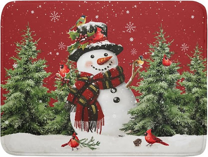 Christmas Dish Drying Mat for Kitchen Counter Snowman Green Christmas Tree