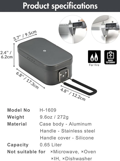 CAMPINGMOON Mess Tin 0.65L Aluminium Camping Cookware Extreme Thick Gray H-1609
