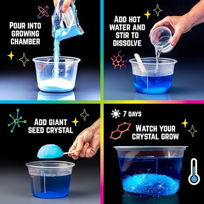 Original Stationery Starry Night Giant Crystal Growing Terrarium Kit for Kids, Fun Crystal Growing Kit with Glow in The Dark Stickers and Glitters, Awesome Gift Idea and Science Kits, Ages 3-14