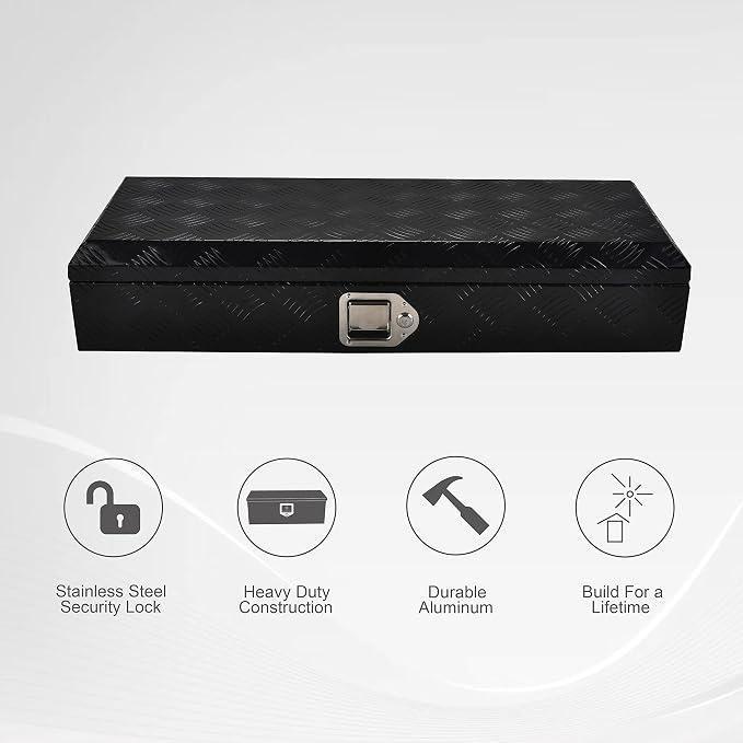 34.5 Inch Aluminum Truck Bed Tool Box Truck Car Outdoor Trailer Pickup Underbody Toolbox,RV Storage OrganizerTrailer Storage W/Lock&Keys,5 Bar Tread,Black(34.5"X13"X6.5")