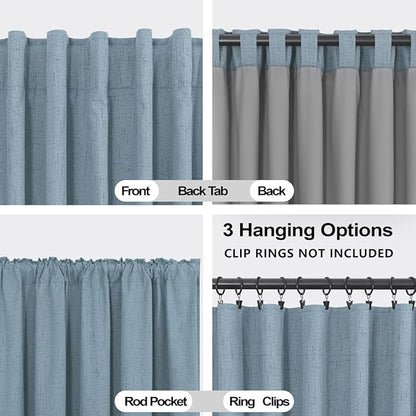 KOUFALL Bathroom Curtains Window, Calming Coastal Dusty Blue Linen Blackout