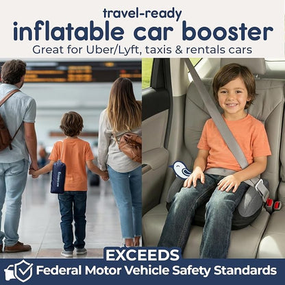 Hiccapop UberBoost Inflatable Backless Booster Seat for Kids, Portable Travel Car Seat | Classic Graphite Black