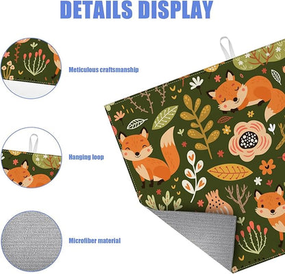 Cute Fox Dish Drying Mat for Kitchen Counter Animals Drying Pad Absorbent