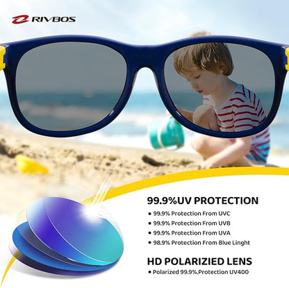 RIVBOS Kids Sunglasses Polarized UV Protection Flexible Rubber Glasses Shades with Strap for Boys Girls RBK004