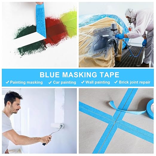 BOMEI PACK Blue Painters Tape 1 Inch Bulk - Paint Tape 6 Rolls x 1 Inch x 60 Yards - Painter's Tape Sky Blue Masking Tape for Walls Painting, DIY Crafting and School Projects, Total 360 Yards