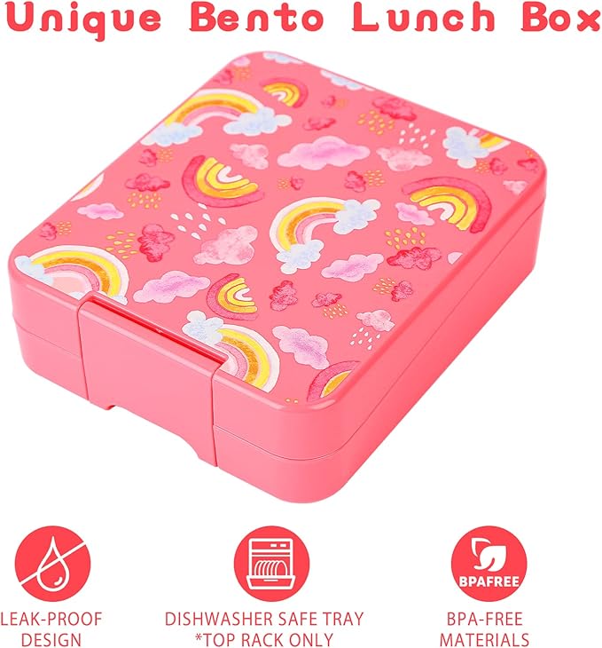 Rainbow Bento Lunch Box Set, 25.36 oz Capacity, Stainless Steel Insulated Soup Thermo, Leak-proof Bento Box, Microwave and Dishwasher Safe