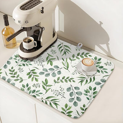 Kawani Sage Green Dish Drying Mat 16x18 In Absorbent Reversible Eucalyptus