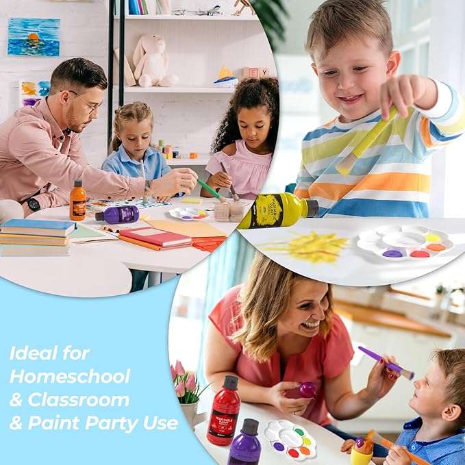 Nicpro Washable Paint for Kids, Kids Painting Set with 10 Paintbrushes, Palettes, Sponge, 6 Vibrant Colors 8.45oz, Non Toxic Washable Finger Paint for Toddlers Preschool Children Art Painting Supplies
