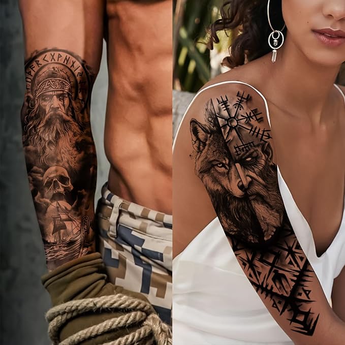 77 Sheets Temporary Tattoo for Women Men, 17 Sheets Half Arm Black Scary Lion Wolf Tiger Skull Skeleton Fake Tattoos, 60 Sheets Ealge Tribal Tiny for Adult Kids Body Tattoos Stickers Realistic