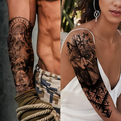 77 Sheets Temporary Tattoo for Women Men, 17 Sheets Half Arm Black Scary Lion Wolf Tiger Skull Skeleton Fake Tattoos, 60 Sheets Ealge Tribal Tiny for Adult Kids Body Tattoos Stickers Realistic