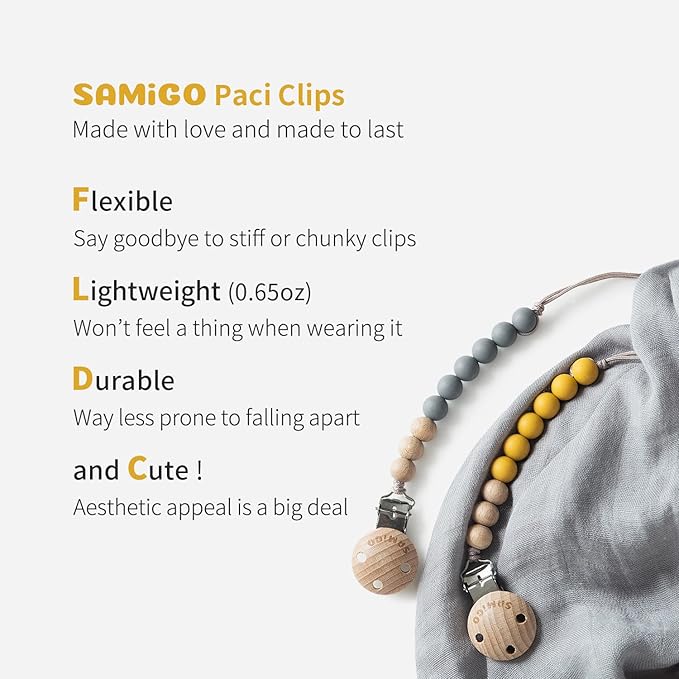 SAMiGO Pacifier Clips Holders Silicone Paci Binky Clips for Baby Boys - 2 Pack