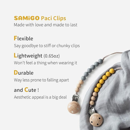 SAMiGO Pacifier Clips Holders Silicone Paci Binky Clips for Baby Boys - 2 Pack