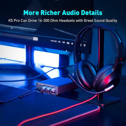 Fosi Audio K5 Pro Gaming DAC Headphone Amplifier Mini Hi-Fi Stereo