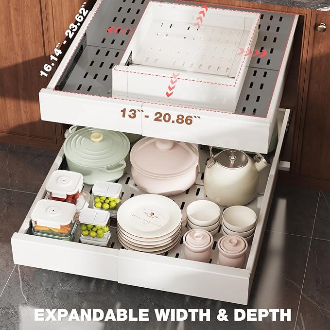 Seinloes 2 Pack Pull Out Cabinet Organizer Expandable Width and Depth, Slide