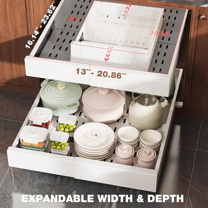 Seinloes 2 Pack Pull Out Cabinet Organizer Expandable Width and Depth, Slide