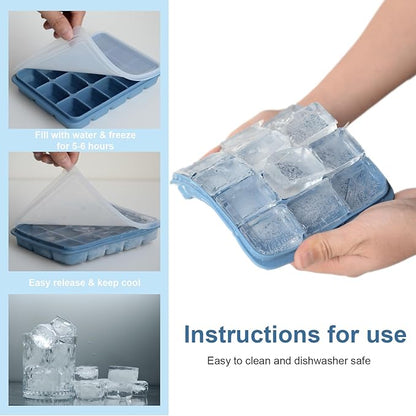 Ice Cube Trays Set of 3, Easy Release 15 Flexible Silicone Ice Cube Molds