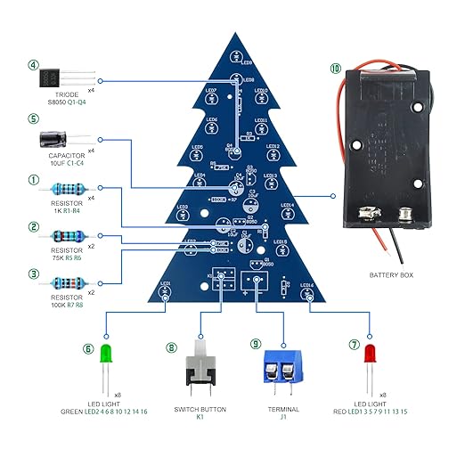 Soldering Practice Kit DIY Mini 2-Color Xmas Tree Plug-in Circuit Kit Learn Soldering Kit for Beginners
