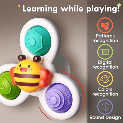 ALASOU 3PCS Pop Suction Cup Spinner Toys for 1 Year Old Boy Girl|Novelty Spinning Tops Toddler Toys Age 1-2|Sensory Baby Bath Toy for Toddlers 1-3|12 18 Months Boy Birthday Gift for Infant