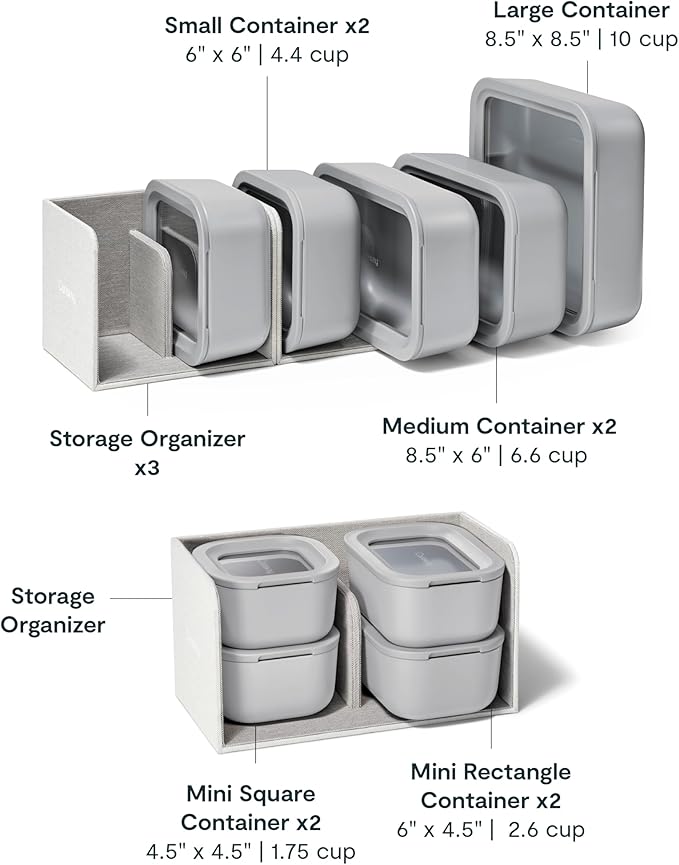 Caraway 22pc Glass Food Storage Set - Storage Containers for Food - Non-Toxic Ceramic-Coated Glass - Air Release Technology - Compact & Stackable Design - Gray