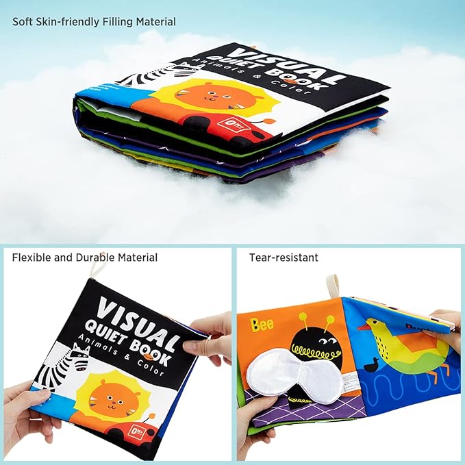beiens Soft Baby Books, High Contrast Black and White Books NonToxic Fabric Touch and Feel Crinkle Cloth Books Early Educational Stimulation Toys for Infants Toddlers, Baby Girl & Baby Boy Gift Animal