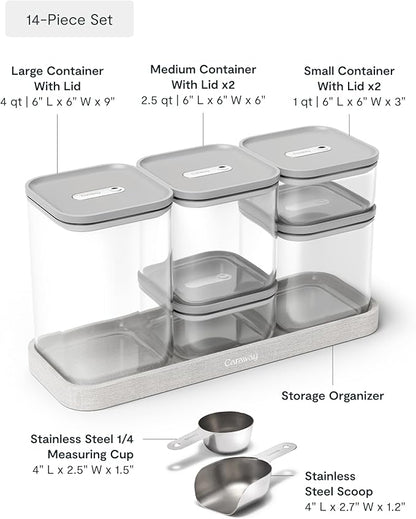 Caraway 14-Piece Glass Airtight Food Storage Containers with Lids – Non-Toxic, BPA-Free Kitchen Storage Containers – Stackable, Space-Saving Airtight Containers for Dry Goods and More - Gray