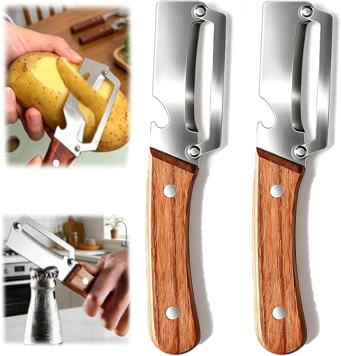 Premium Vegetable Peeler with Wooden Handle and Bottle Opener, Kitchen Gadgets