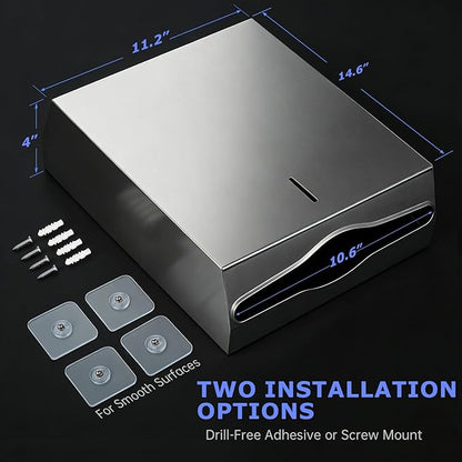 Paper Towel Dispenser Wall Mount, Keyless Magnetic Closure, Brushed Stainless