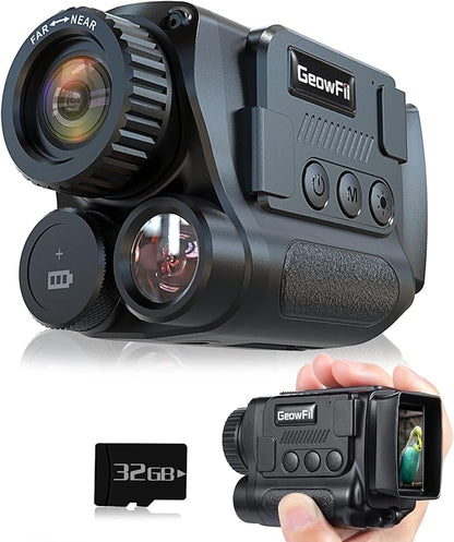 GeowFiiTech Night Vision Monocular, 4K Infrared Digital Night Vision Goggles with 850nm IR, 40M Photo & 4K Video, 984FT Range, 8X Zoom, Rechargeable Battery, 32GB Card for Hunting Camping Adventure