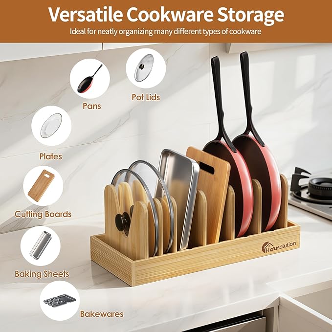 Housolution Bamboo Pot and Pan Organizer