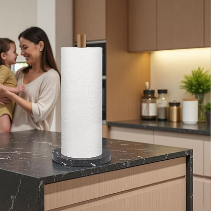Buruis Wood Paper Towel Holder, Marble Base Modern Decorative Countertop
