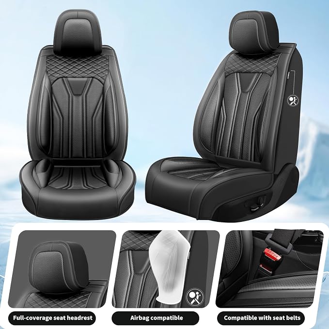 Fit Patriot Car Seat Covers for Jeep Patriot 5 Seats 2007-2016 2017 -Premium Leather, Waterproof & Breathable，All-Weather Seat Cushion Protecto & Airbag Compatible, Full Set All Black