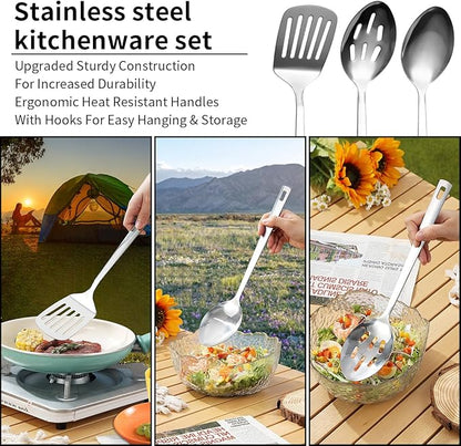 Berglander Camping Essentials, Camping Cooking Utensils Set, Camping Accessories Gear Must Haves, Come with Camping Silverware Sets, Plates and Cups, Great for Outdoor Stove, Picnic, BBQ