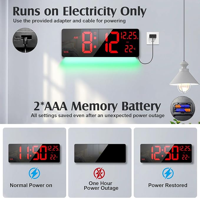 Xflyee 16.5" Large Digital Wall Clock
