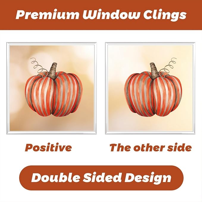 6 Sheets Pumpkin Window Stickers Thanksgiving Window Clings Double-Sided Fall Leaves Window Stickers Decor Autumn Window Clings for Glass Windows Holiday Home Kitchen Office Decorations DIY Supply