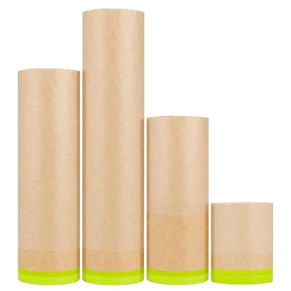 MyLifeUNIT Masking Paper, Automotive Paint Paper Roll with Tape, Assorted Sizes Tape and Drape Waterproof for Painting Protection Covering (Each Roll 50 Feet, 4 Rolls)