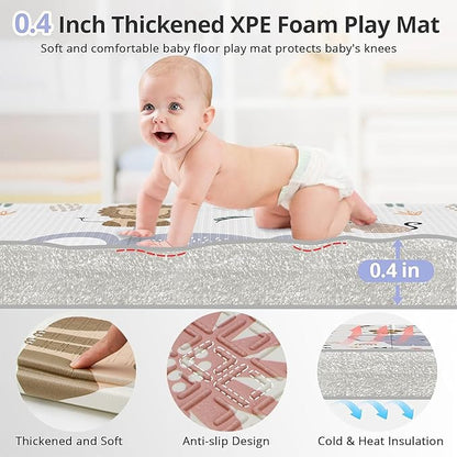 71x59 Foldable Foam Baby Play Mat for Floor, Babies Activity Tummy Time Playmat, Kids Non Toxic Foam Thick Play Mat for Baby, Foldable and Waterproof Playmats for Babies and Toddlers