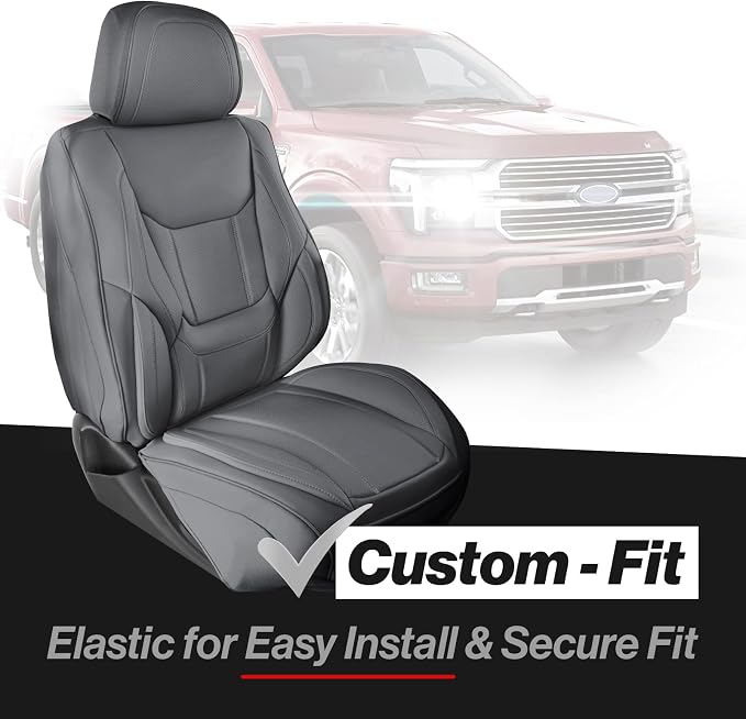 Coverland Custom Truck Car Seat Covers Front Seats for [2019-2026 RAM 1500 Quad Cab Front Bucket Seats Rear Bench] - Protector Water Resistant Leather Memory Form Seat Cushion [Front-Dark Gray]