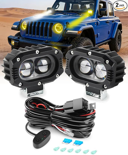 4 Inch LED Pods Driving Lights, 48W Rectangle Offroad Lights Cube Spotlights with Amber&White DRL, 120° Combo Beam 3 Modes LED Auxiliary Lights with Wiring Harness for Trucks SUV ATV UTV Motorcycle