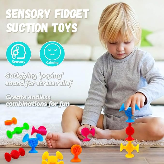 Suction Cup Toys Bath Toys - 12 Pcs Sensory Suction Bath Toy for Toddler Kids, No Hole Bath Suction Toy, Textured Fidget Toys for Travel