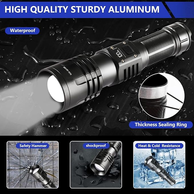 Rechargeable LED Flashlights 10000.00 High Lumens,?Ÿ�?ŸŽ?Ÿ�?Ÿ“ ?��?�ž?�° High Powered Waterproof Tactical Flashlight Spotlight Flashlight for Home, Bright Flashlight Black for Outdoor Camping Emergency