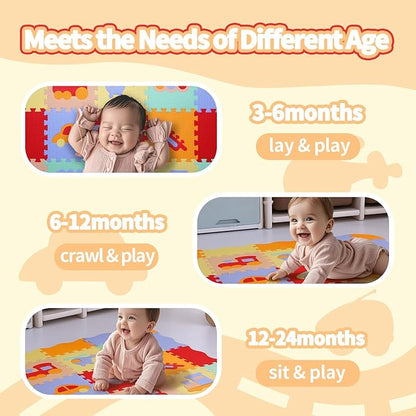 Coolcandy Baby Play Mat, 25Pcs Interlocking Puzzle Floor Mat, with Safety Fence - 0.4" Thick Non-Toxic EVA Foam Play Mat, for Infants & Toddlers 3-36 Months, Soft Puzzle Tiles for Play Areas
