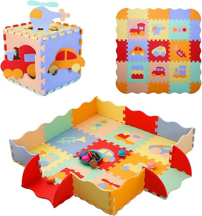 Coolcandy Baby Play Mat, 25Pcs Interlocking Puzzle Floor Mat, with Safety Fence - 0.4" Thick Non-Toxic EVA Foam Play Mat, for Infants & Toddlers 3-36 Months, Soft Puzzle Tiles for Play Areas