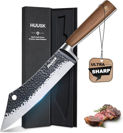 Huusk Grilling Gifts for Men Meat Cleaver Butcher Knife Hand Forged High Carbon