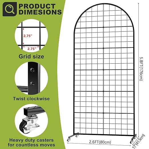 VGMiu Grid Wall Panel 1PCS Display Stand 2.6' x 5.8' FT Black Grid Wall Panels